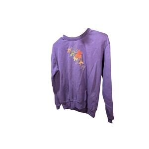 Trilogy by Morning Sun Purple Embroidered‎ Leaf Sweatshirt Double Collar Medium